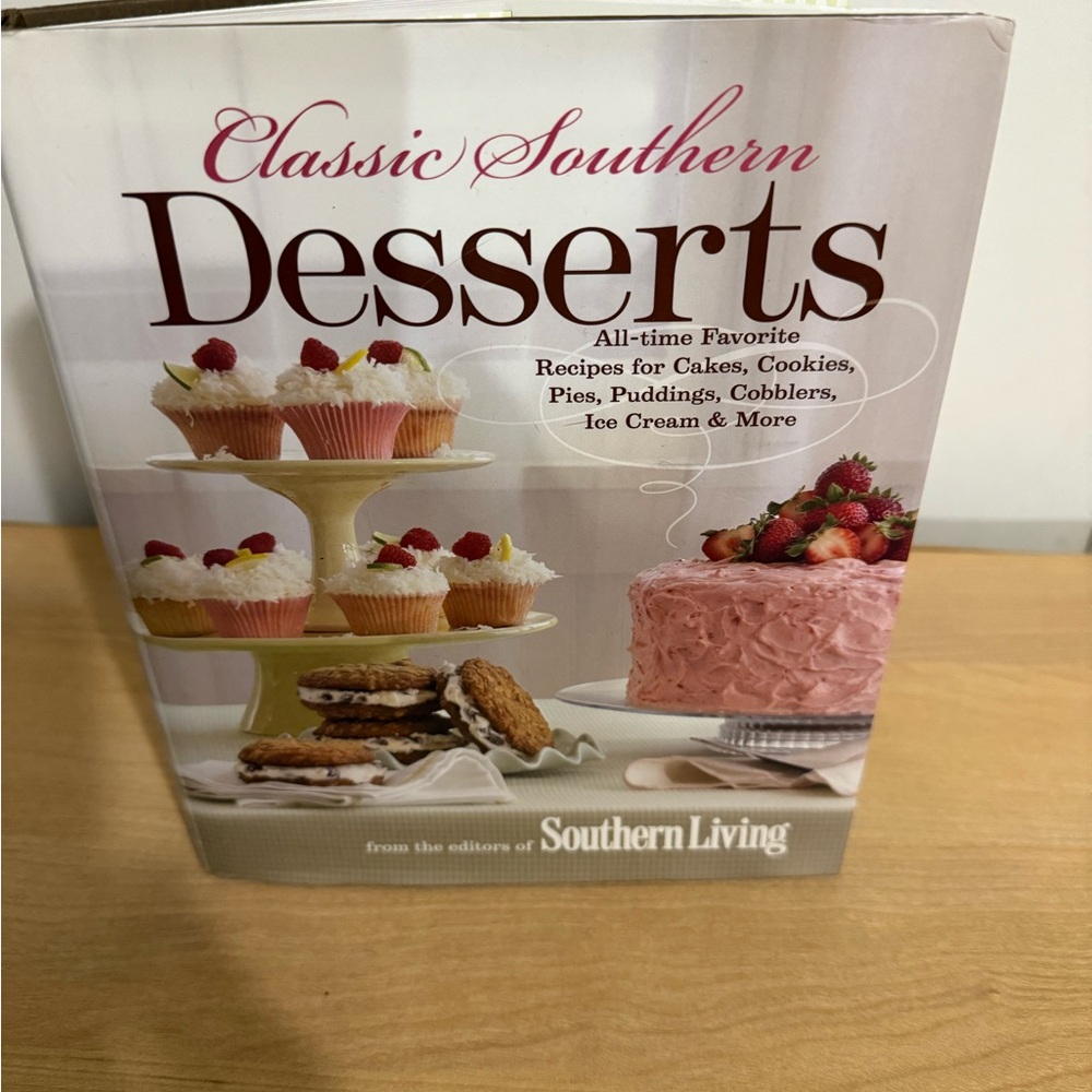 Southern Living Desserts Cookbook with Pink and White Cover